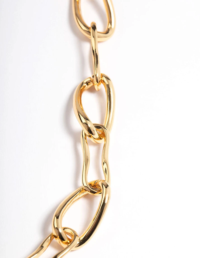 Gold Brass Irregular Link Chain Necklace