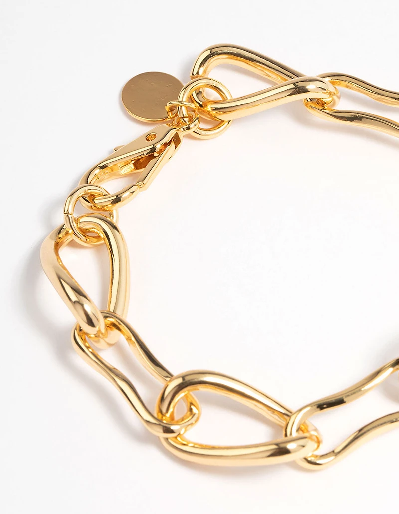 Gold Plated Brass Irregular Link Chain Bracelet