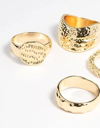 Gold Brass Hammered Molten Ring 4-Pack