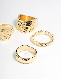 Gold Brass Hammered Molten Ring 4-Pack