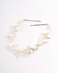 Silver Pearl Floral Hair Drape
