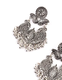 Antique Silver Filigree Bead Drop Jhumka Earrings