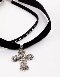 Silver Multi Cross Pearl Choker Pack