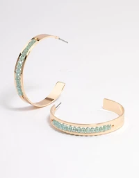 Gold Bead Centre Stripe Hoop Earrings
