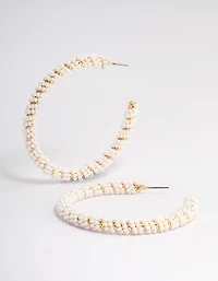 Gold Big Pearly Twist Hoop Earrings