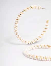 Gold Big Pearly Twist Hoop Earrings