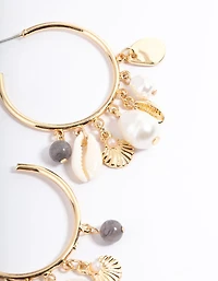 Gold Mixed Motif Pearl Hoop Earrings