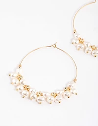 Gold Mega Pearly Mixed Hoop Earrings