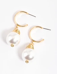 Gold Coil Pearl Hoop Earrings