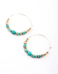 Gold Big Mixed Bead Texture Hoop Earrings