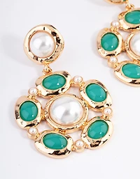 Gold Pearl Drop Round Mixed Earrings