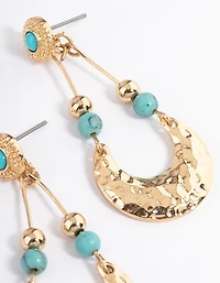Gold Stone Hammered Teardrop Earrings