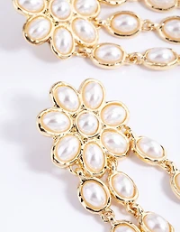 Gold Statement Pearl Flower Drop Earrings