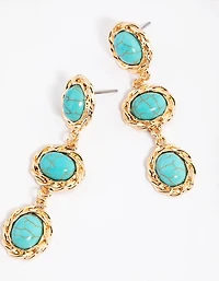 Gold Vintage Three Stone Drop Earrings
