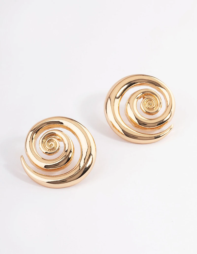 Gold Statement Swirl Stud Earrings