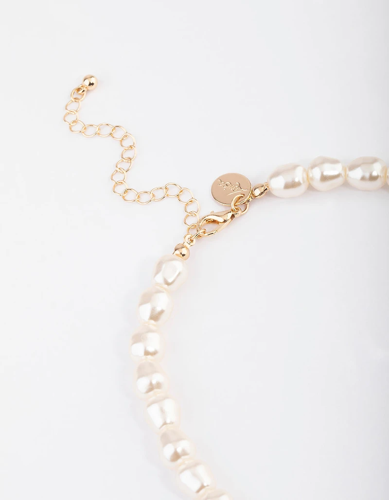 Gold Pearl & Disc Pendant Necklace