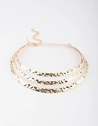 Gold Three Row Chunky Hammer Choker