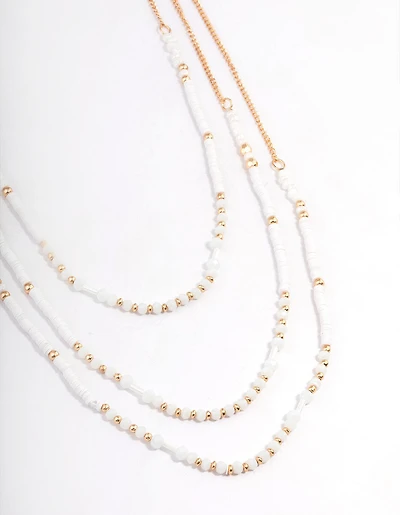 Gold Three Row Mixed Disc & Facet Bead Necklace