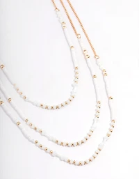 Gold Three Row Mixed Disc & Facet Bead Necklace