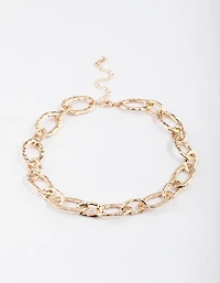 Gold Hammered Large Chain Necklace