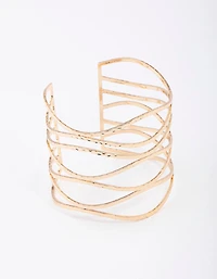 Gold Large Wavy Hammered Cuff Bangle