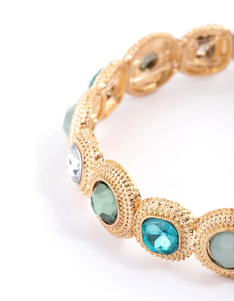 Gold Mixed Stone Etched Bracelet