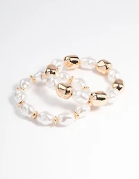 Gold Organic Shape Pearl Bracelet Pack