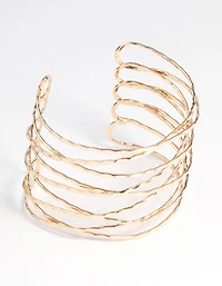 Gold Criss Cross Hammered Arm Cuff