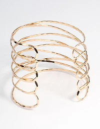 Gold Criss Cross Hammered Arm Cuff