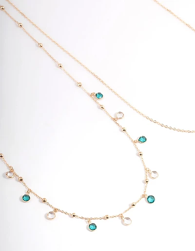 Gold Double Row Mixed Diamante Waistchain