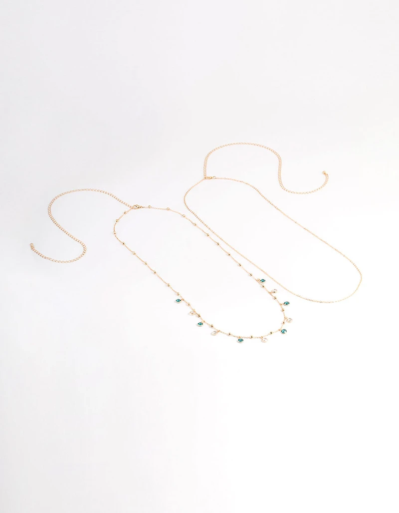 Gold Double Row Mixed Diamante Waistchain