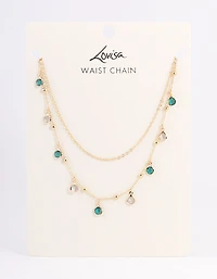 Gold Double Row Mixed Diamante Waistchain