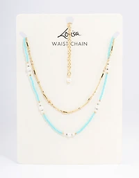 Gold Double Row Mixed Bead & Pearl Waistchain