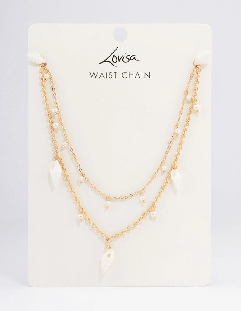 Gold Double Row Mixed Shell & Pearl Waistchain