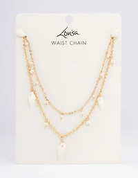 Gold Double Row Mixed Shell & Pearl Waistchain