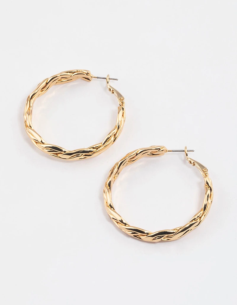 Gold Plated Brass Molten Plait Hoop Earrings