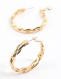 Gold Plated Brass Molten Plait Hoop Earrings