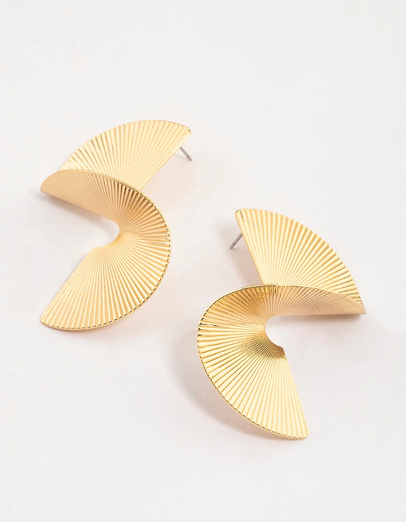 Gold Plated Brass Twisted Fan Earrings