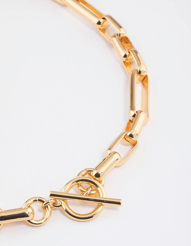 Gold Plated Brass Long Link Chain Necklace