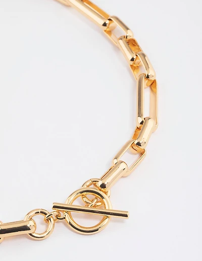Gold Plated Brass Long Link Chain Necklace