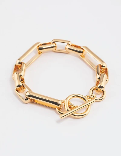 Gold Plated Brass Long Link Chain Bracelet