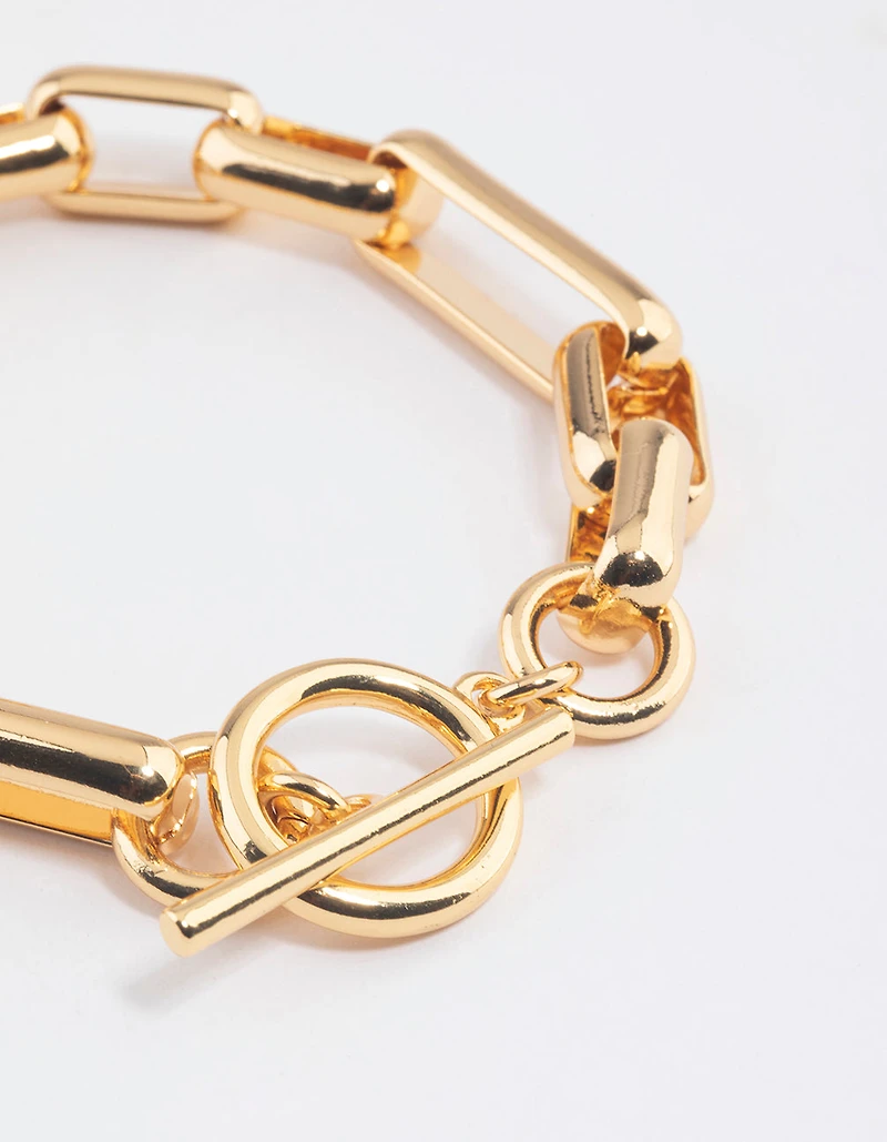 Gold Plated Brass Long Link Chain Bracelet