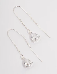 Silver Plated Cubic Zirconia Teardrop Threader Earrings