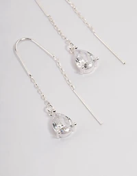 Silver Plated Cubic Zirconia Teardrop Threader Earrings