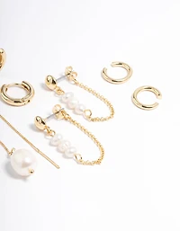 Gold Plated Freshwater Pearl Threader Huggie Earrings 4-Pack