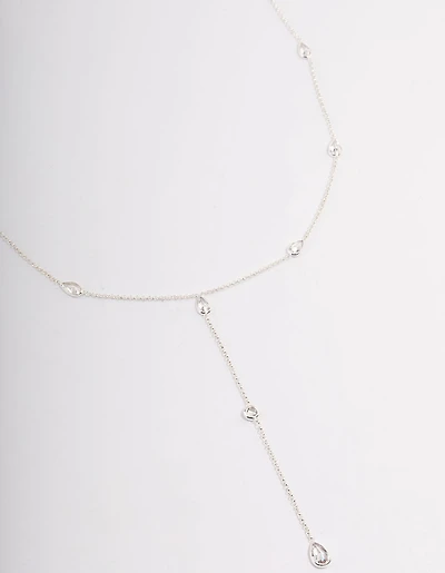Silver Plated Diamante Lariat Y-Necklace