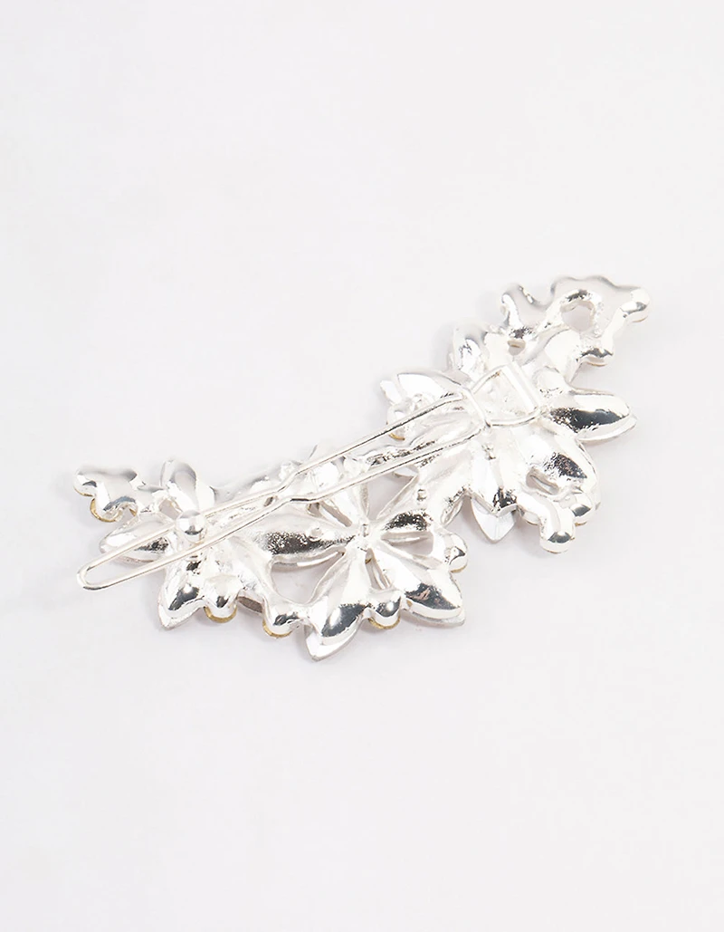 Silver Crystal & Diamante Flower Hair Clips