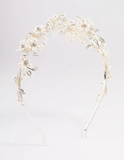 Silver Flower & Leaf Vine Headband