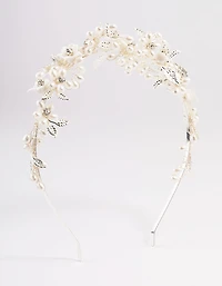 Silver Flower & Leaf Vine Headband