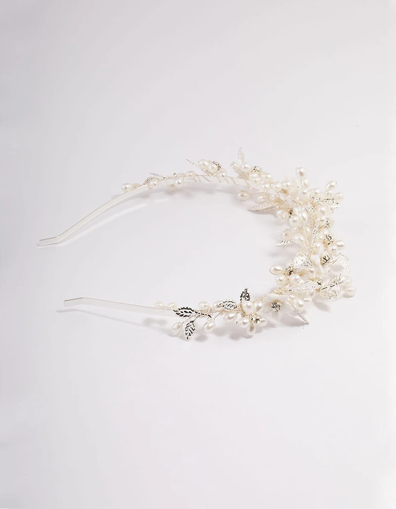 Silver Flower & Leaf Vine Headband